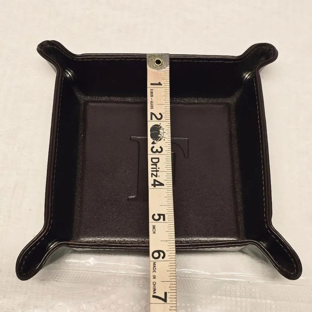 Genuine Brown Leather Valet Tray Trinket Dish Personalized With Letter 